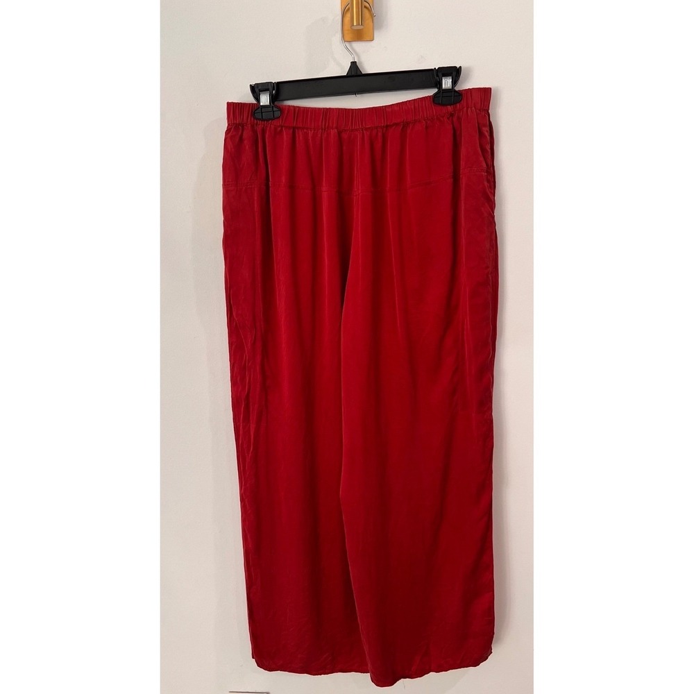Quince 100% Silk Pajama Set Cropped Top Washable Wide Leg Pant Lounge Red Medium - Picture 7 of 10